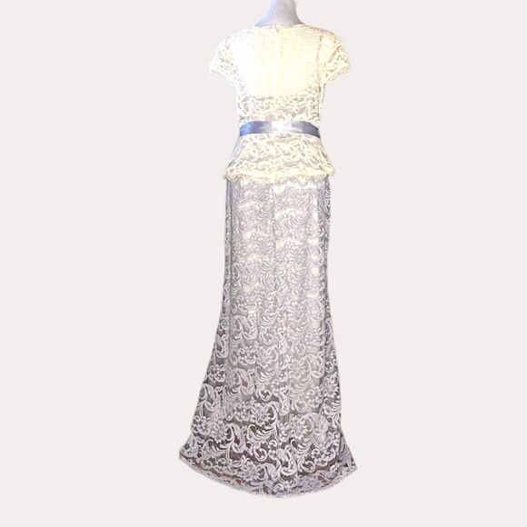 Adrianna Papell Nouveau Scroll Lace Gown Dress Maxi Periwinkle Ivory 10 - Picture 7 of 11